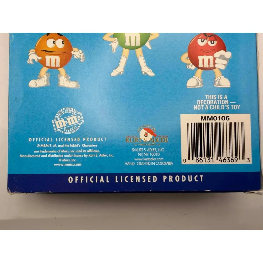 M&M's Kurt S Adler Set of 6 Glass Ornaments Multicolor Candy Christmas MM0106